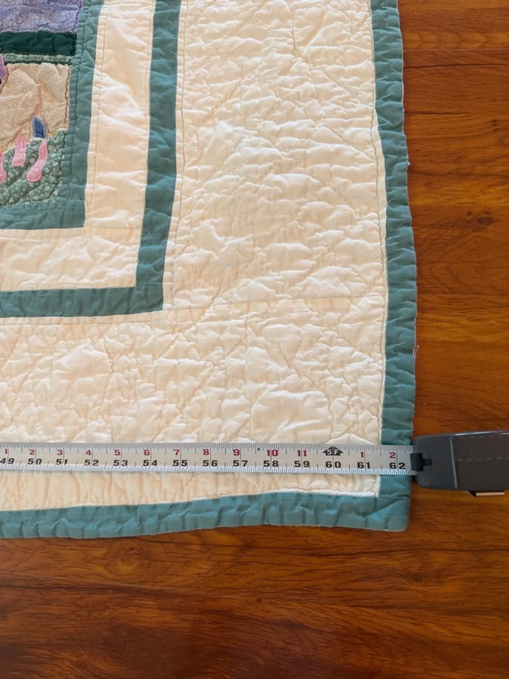 L.L. Bean Cream & Teal Patchwork Applique Quilt and Pillowcase